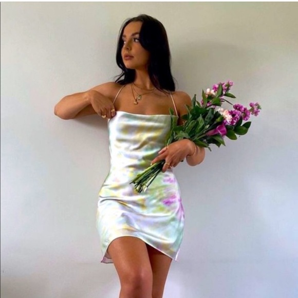 Zara Tye Dye Satin Strappy Back Summer Cocktail Slip Mini Dress Large - Picture 10 of 10